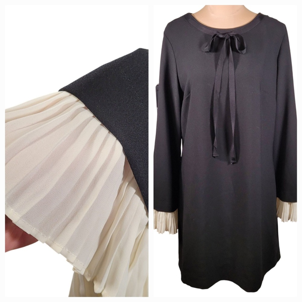 Nanette Nanette‎ Lepore Black Crepe Shift Dress 14 Wednesday Addams Mod Witchy
